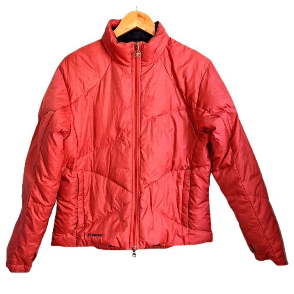 𝅺COLUMBIA Red / Orange Down Puffer Short Puffer Coat Size Large